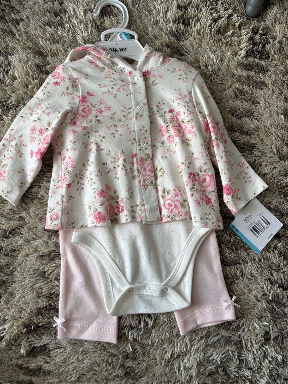 Little Me Cream & Pink Floral Cardigan with Pink Leggings Set